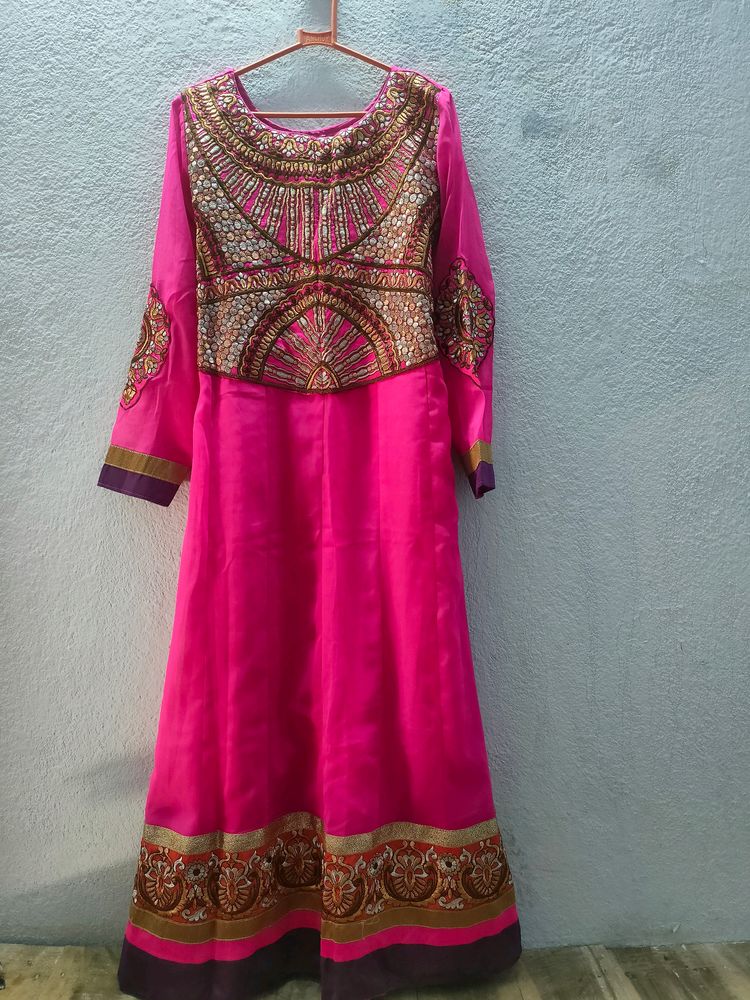 Beautiful Rose Pink Long Gown Suit