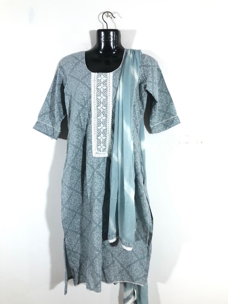 Grey Printed Kurta & Dupatta (Women’s)