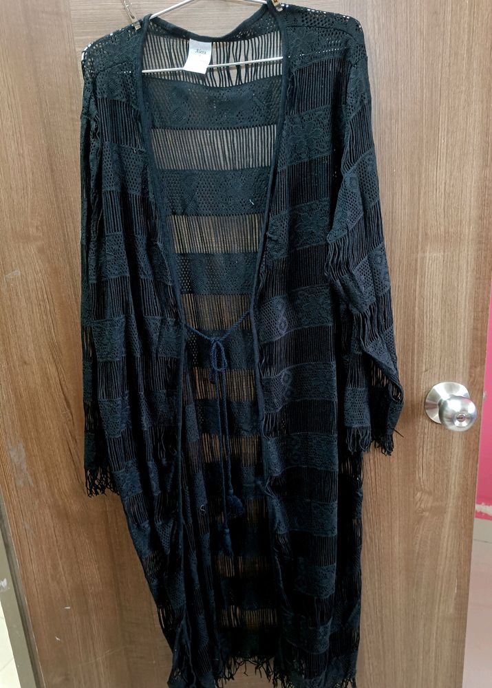 Net Black Long Shrug Size M To L