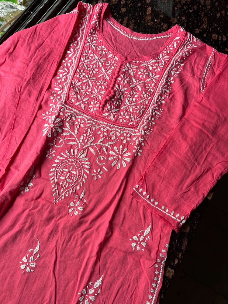 Reddish Pink Chikankari kurta