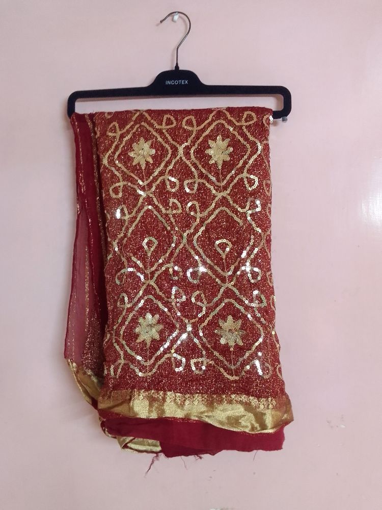 Rust Tyep Red Colour Tiki Work Saree