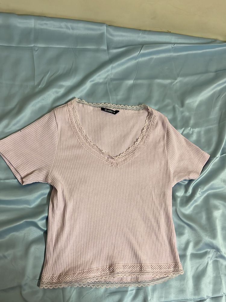 V Neck Baby Pink Colour Too