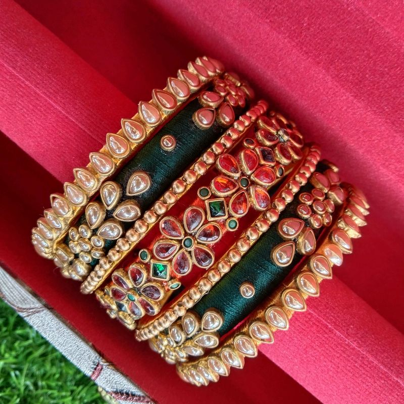 Handcrafted Subhapradam Silk Thread Bangles Set