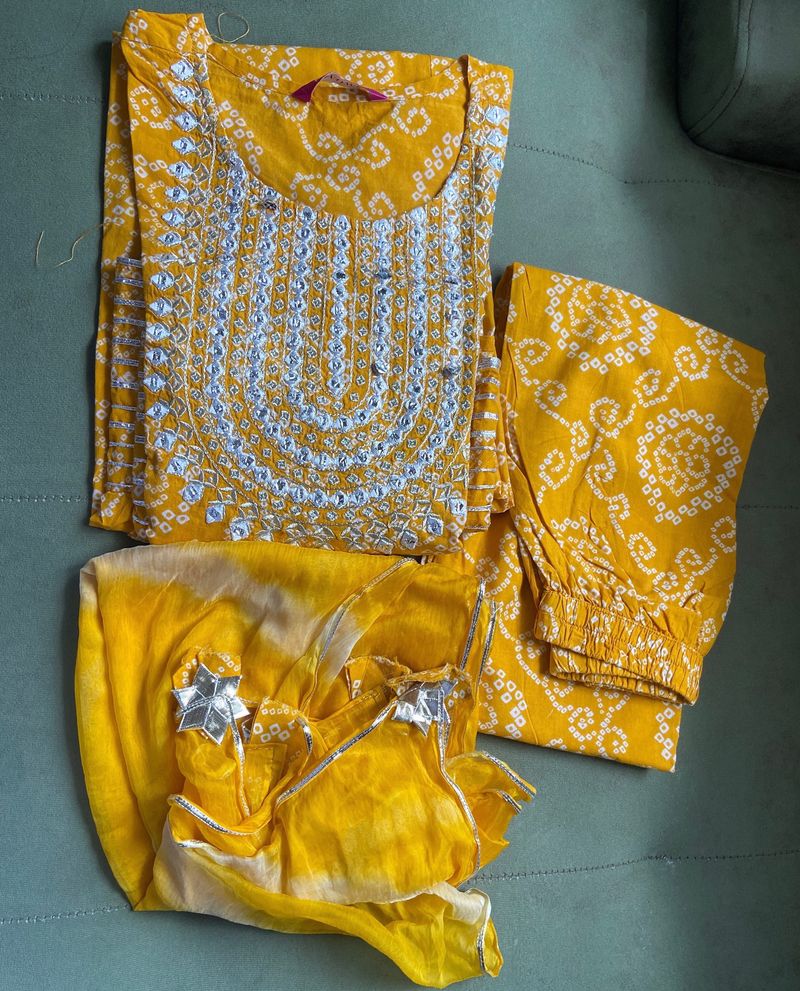 Mustard Yellow Bandhani Print Kurta