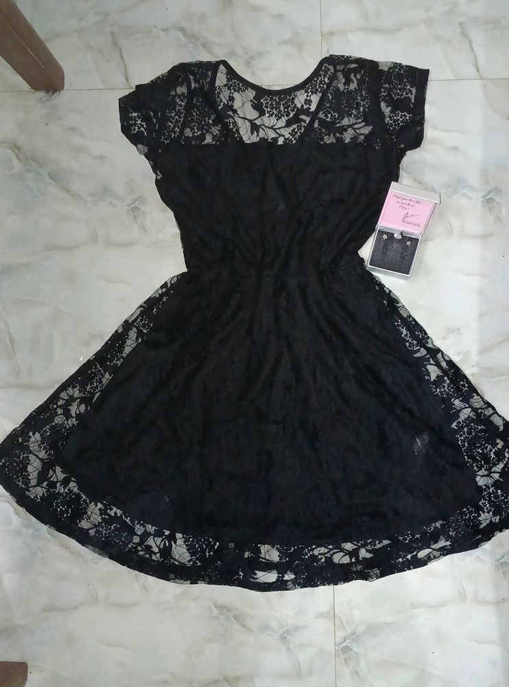 Black Lace Fit & Flare Dress, M