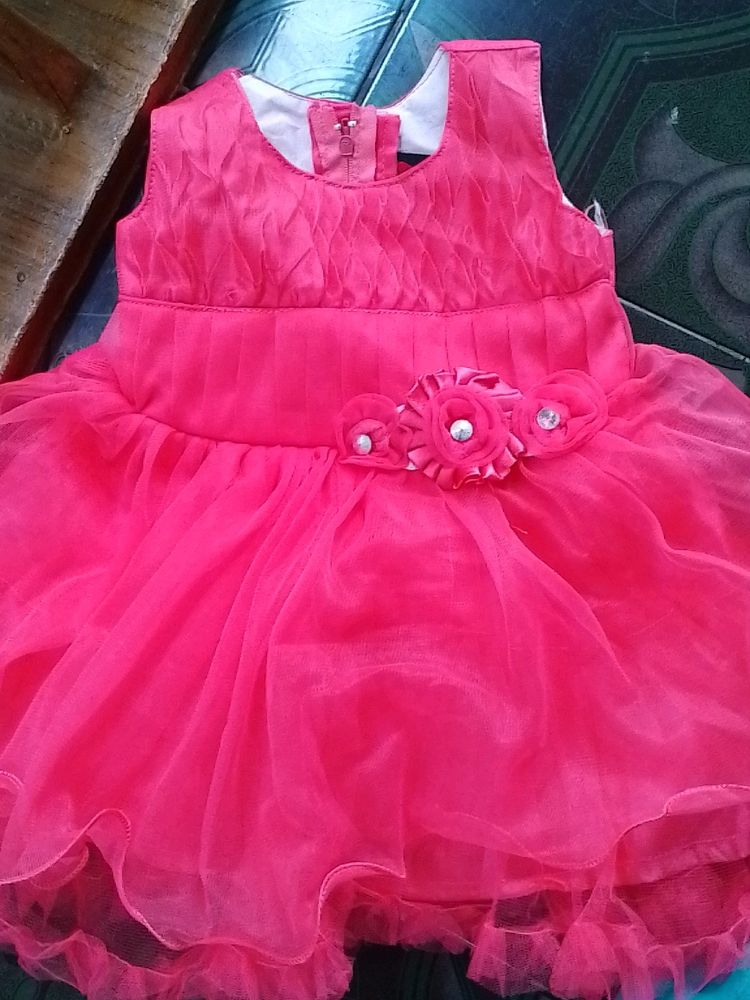 New Baby Girl Pink Net Gown