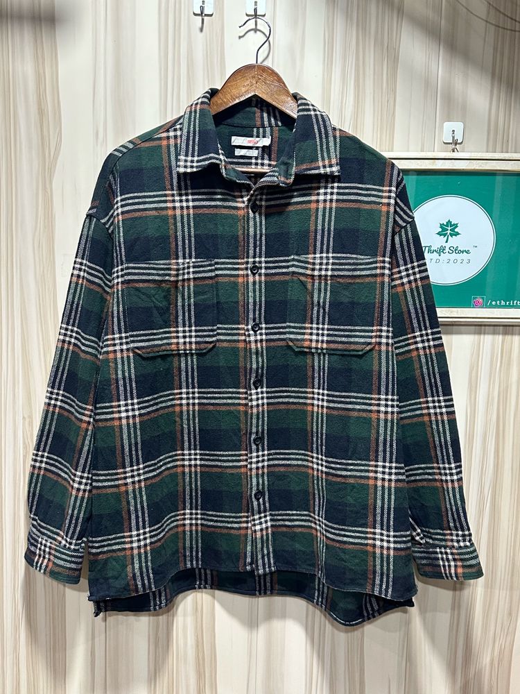 Trensic SPAO Green Flannel Warm Check Shirt