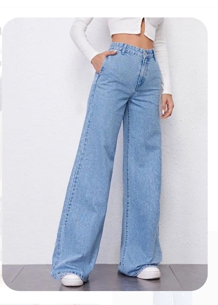 Blue Flared Baggy Jeans