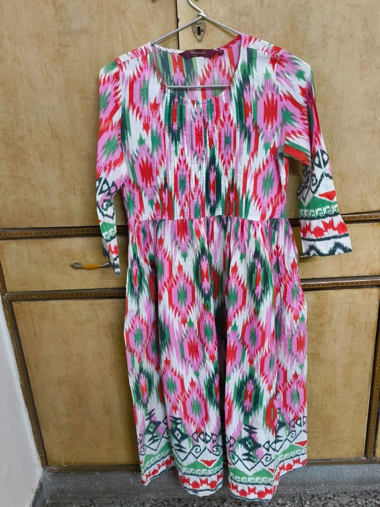 Frock Style Colourful Kurta With Pockets