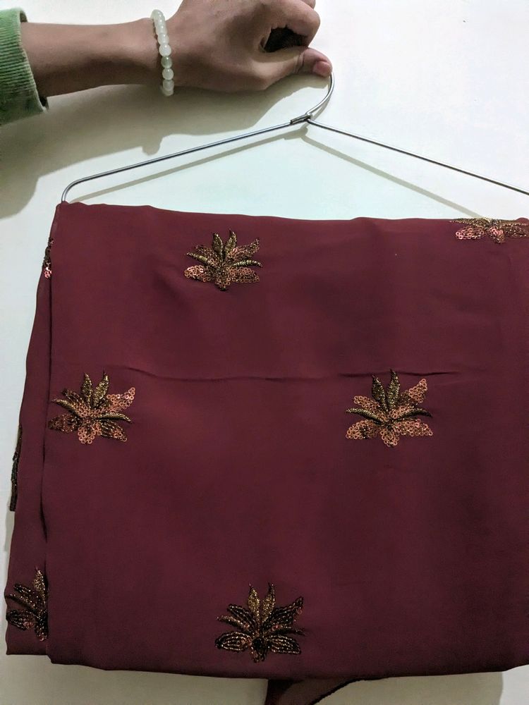 Maroon Sequins Saree