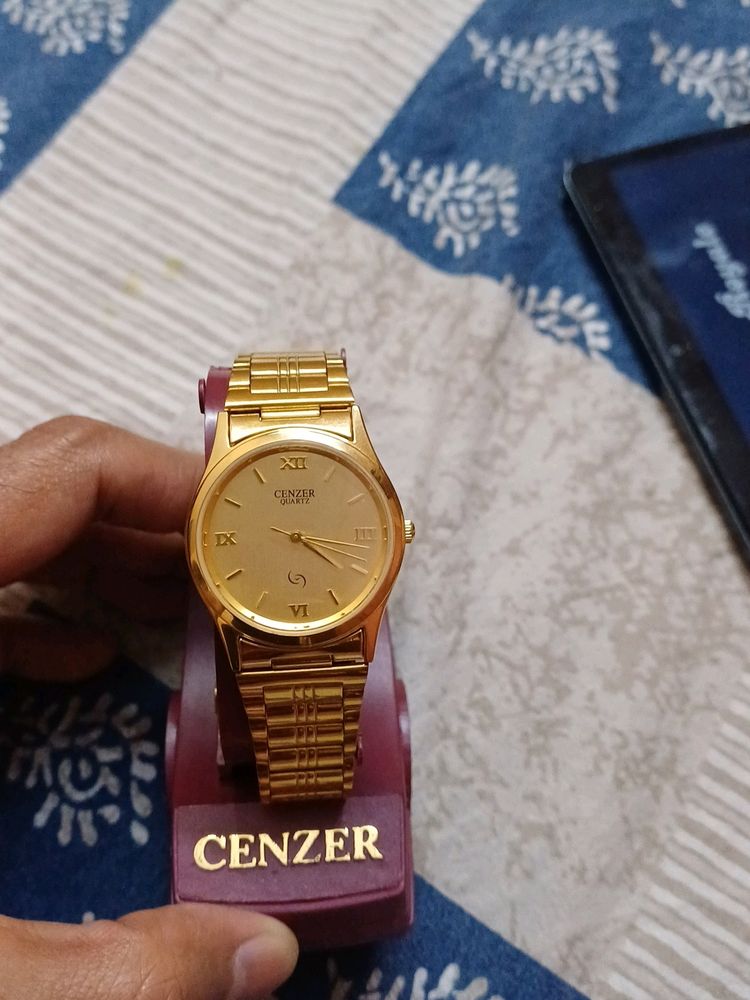 Cenzer Men Wrist Watch Gold Plated