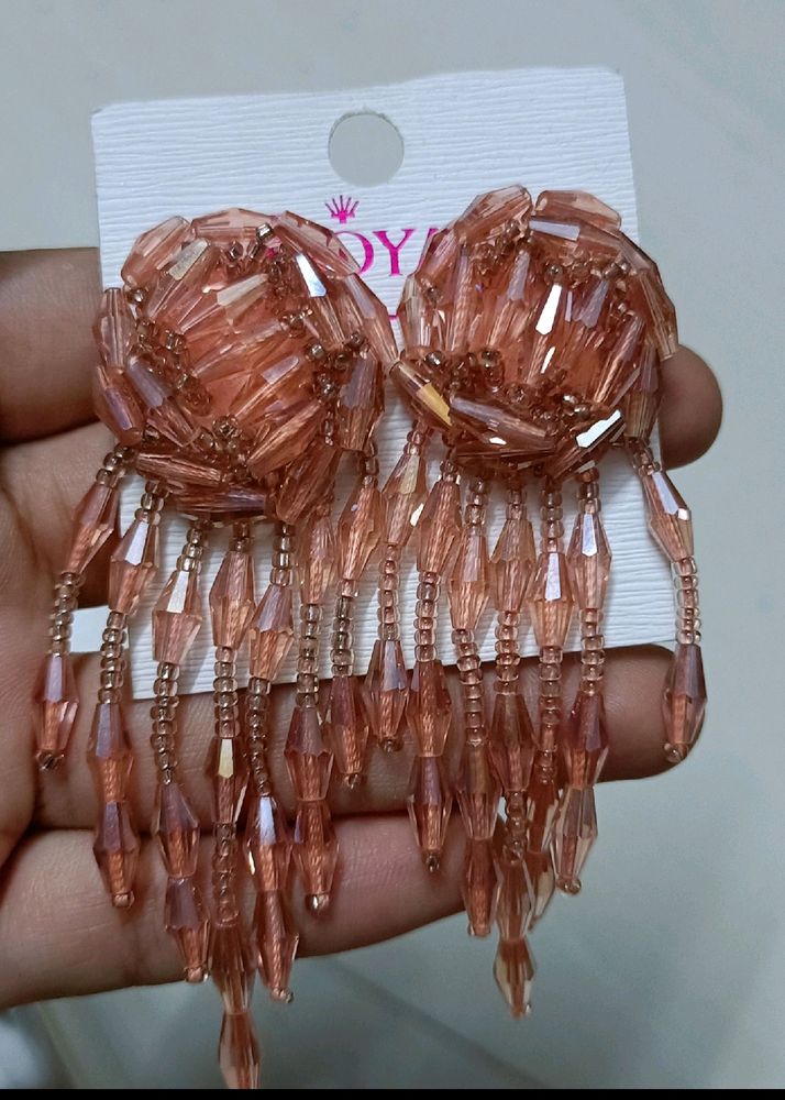 Price Drop! Peach Colour Crystal Earrings