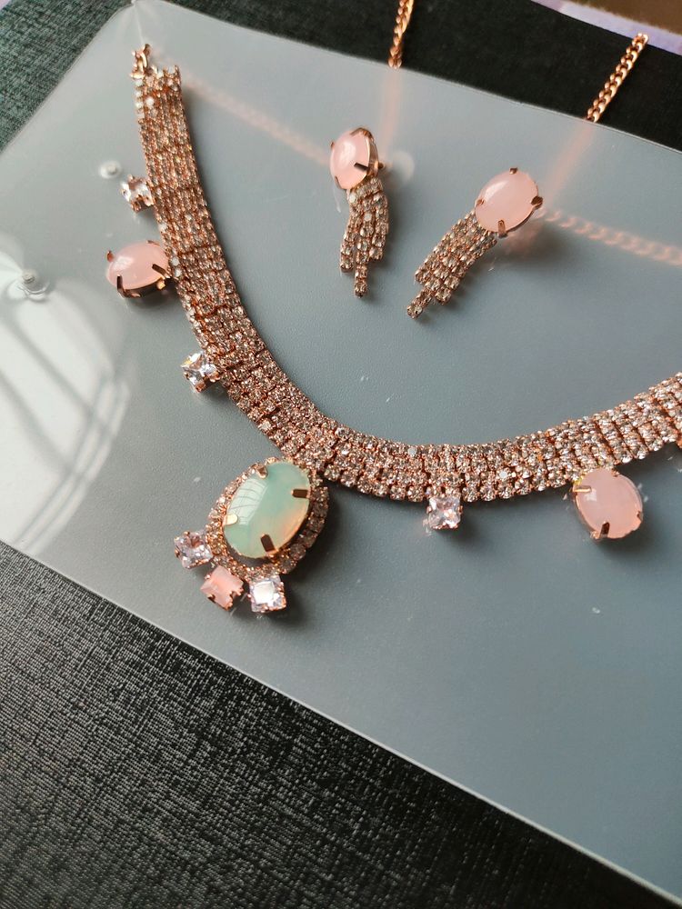 Rose Gold Necklace With Earings