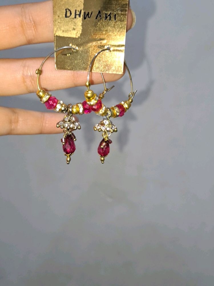 Shiny Dangling Pair Of Earrings (Pink)