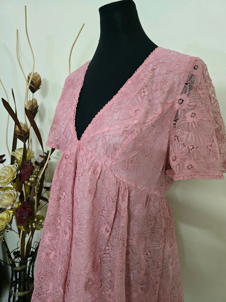 Peach Floral Lace Mini Dress