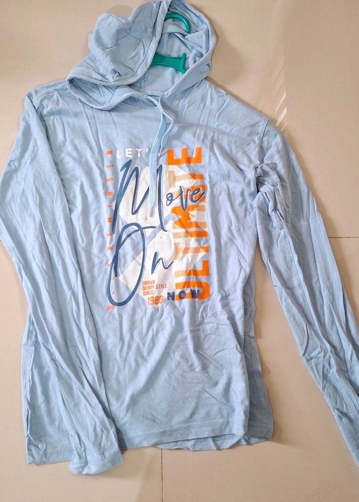 Light Blue Hoodie Of Cotton