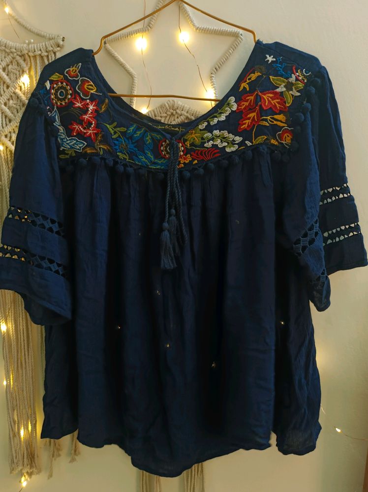 Embroidery Neck Work Top Women