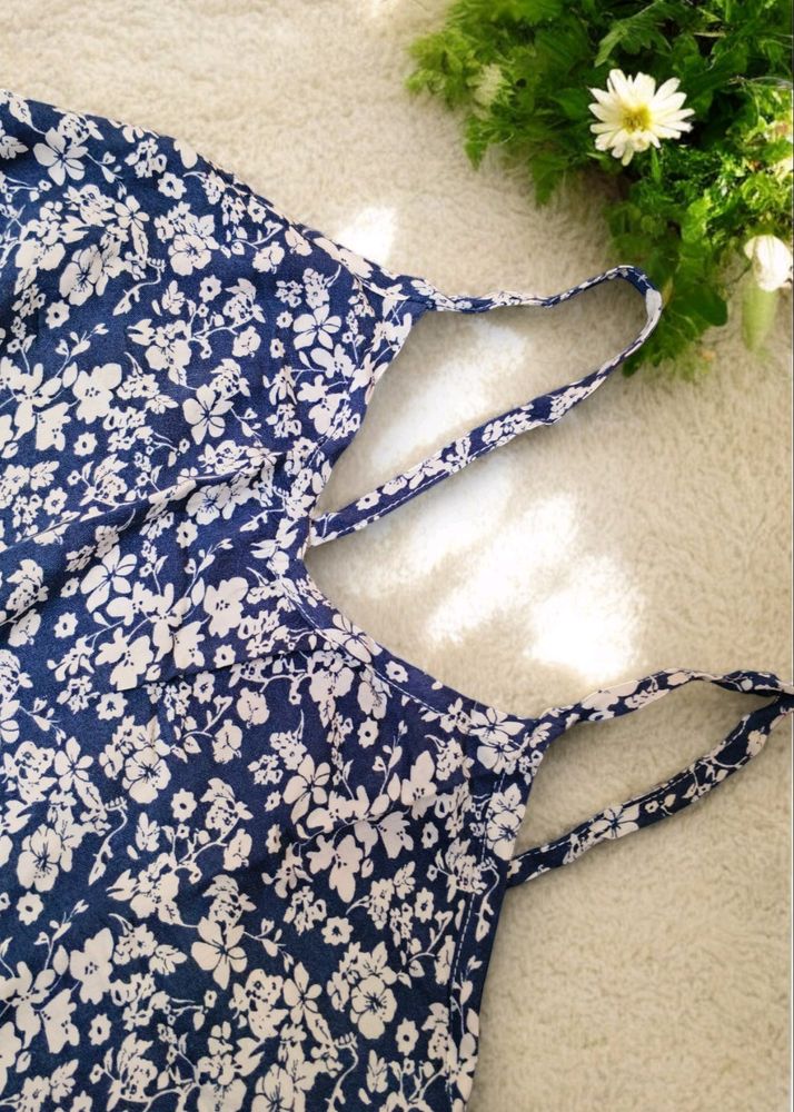 Blue & White Floral Cami Crop Top