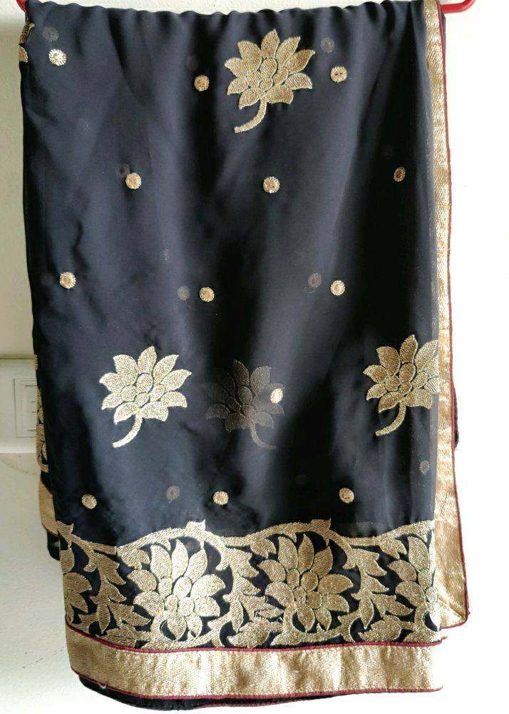 Black Golden Embroidered Saree With Blouse