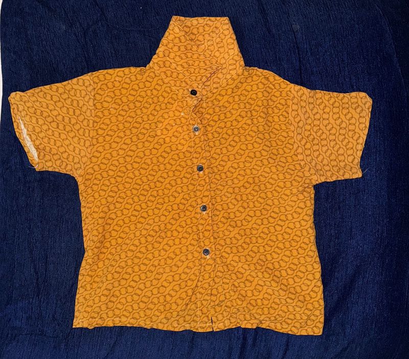 Mustard Yellow Half Sleeves Button Up Top