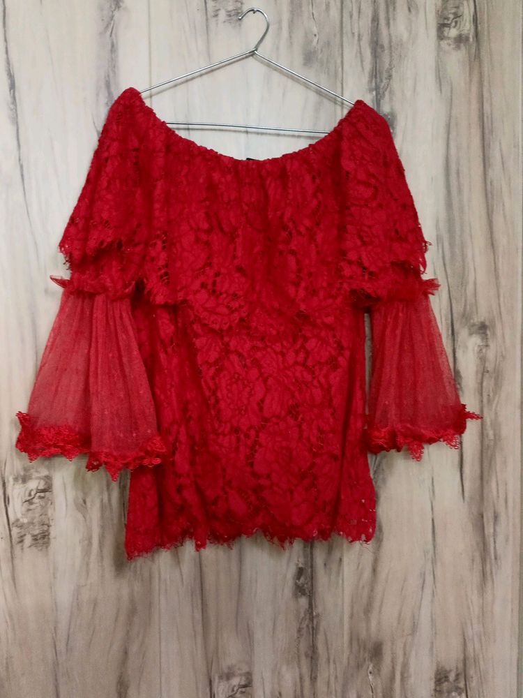 Red Net Top For Women