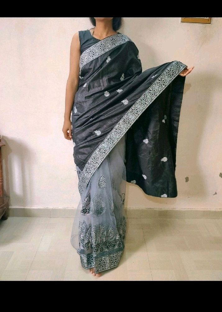 Black And Grey Partywear Saree 🖤