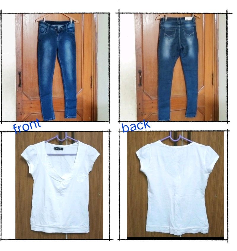 Blue jeans & white Top set for girls/women