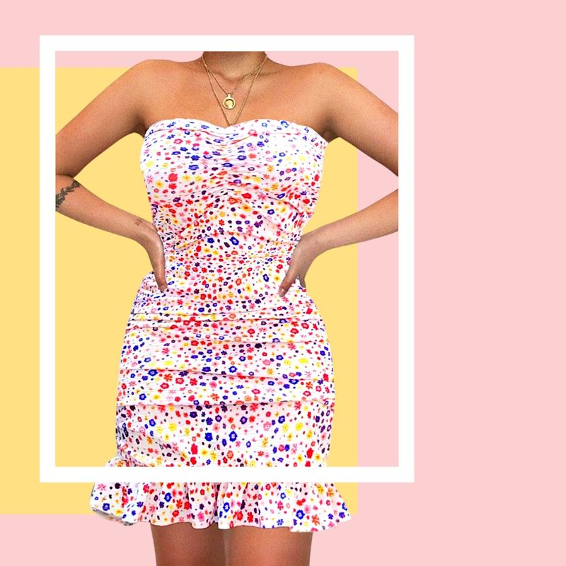 Digital Printed Rucched Bodycon Dress