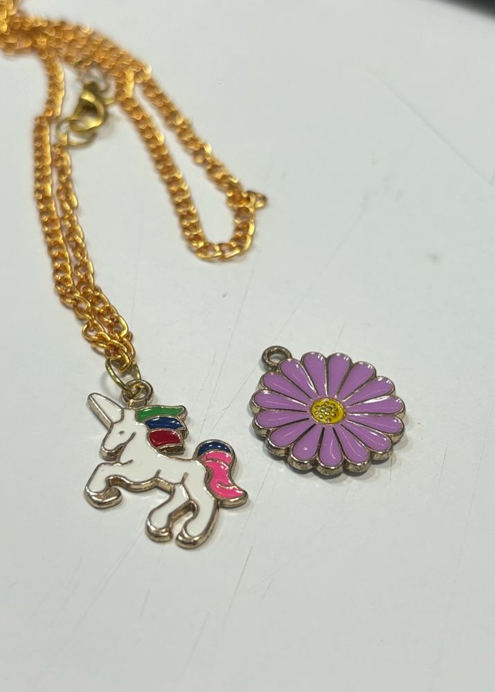 NCute Flower 🌼 And Unicorn 🦄 Pendant With Chain