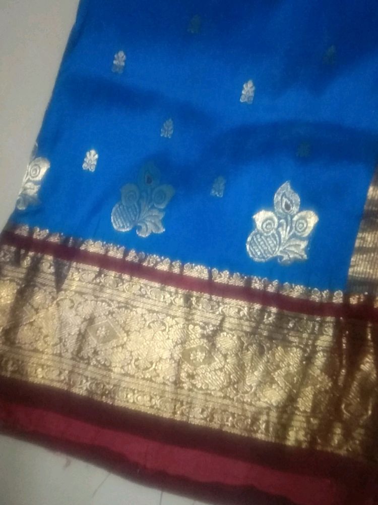 Blue Maroon Kanjivaram Silk Saree