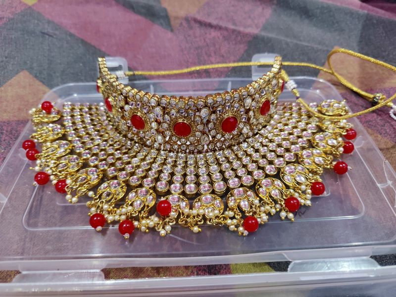 Kundan Necklace Heavy, Peora Gold Toned & Red Kundan Embellished Jewellery Set