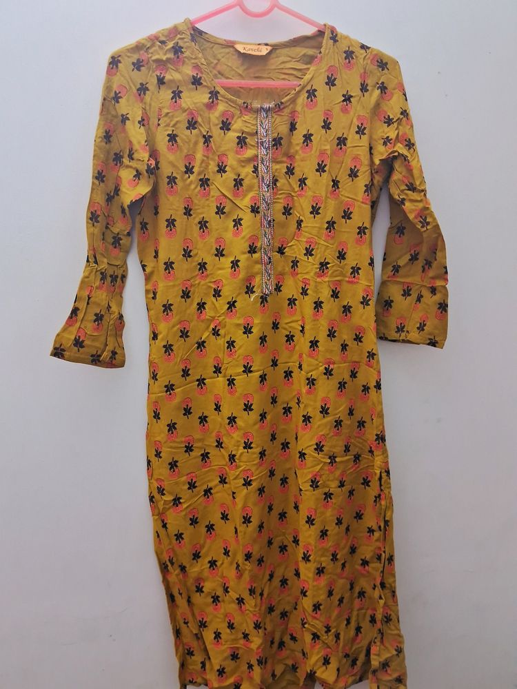 Printed Mustard Yellow Kurta