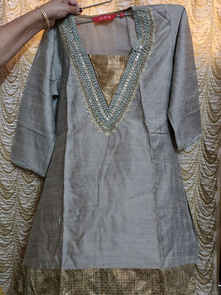 Juliet Grey Gold Kurti With Little Stone Work