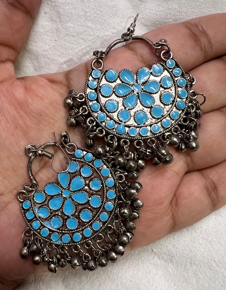 Blue & Silver Chandbali Earrings