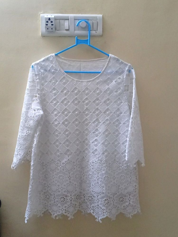 White Tunic Netted Top