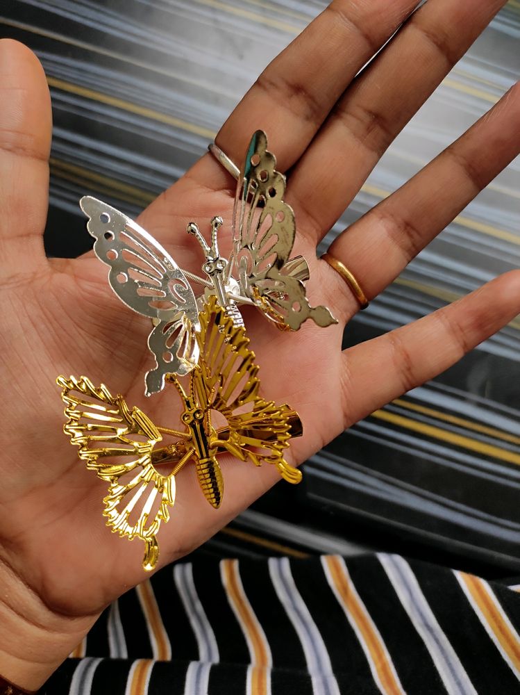 Gold And Silver Butterfly Wings Clips