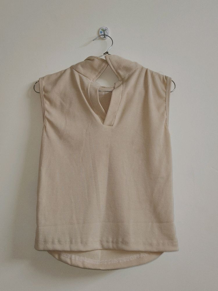 Beige Collar Top