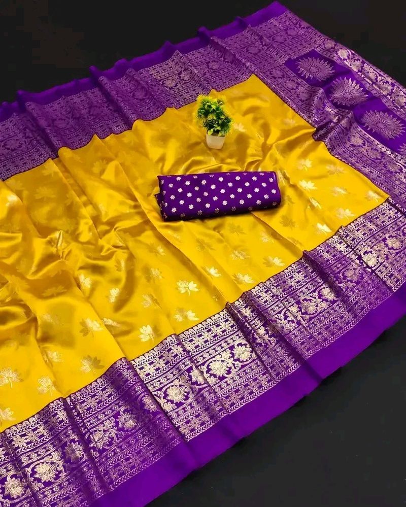 Yellow Art Silk Printed Sarees For Women