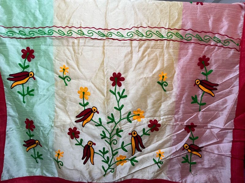 Shantiniketan thread Embroidered Silk Saree