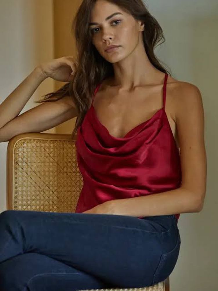 HEY! Cowl Neck Satin Top