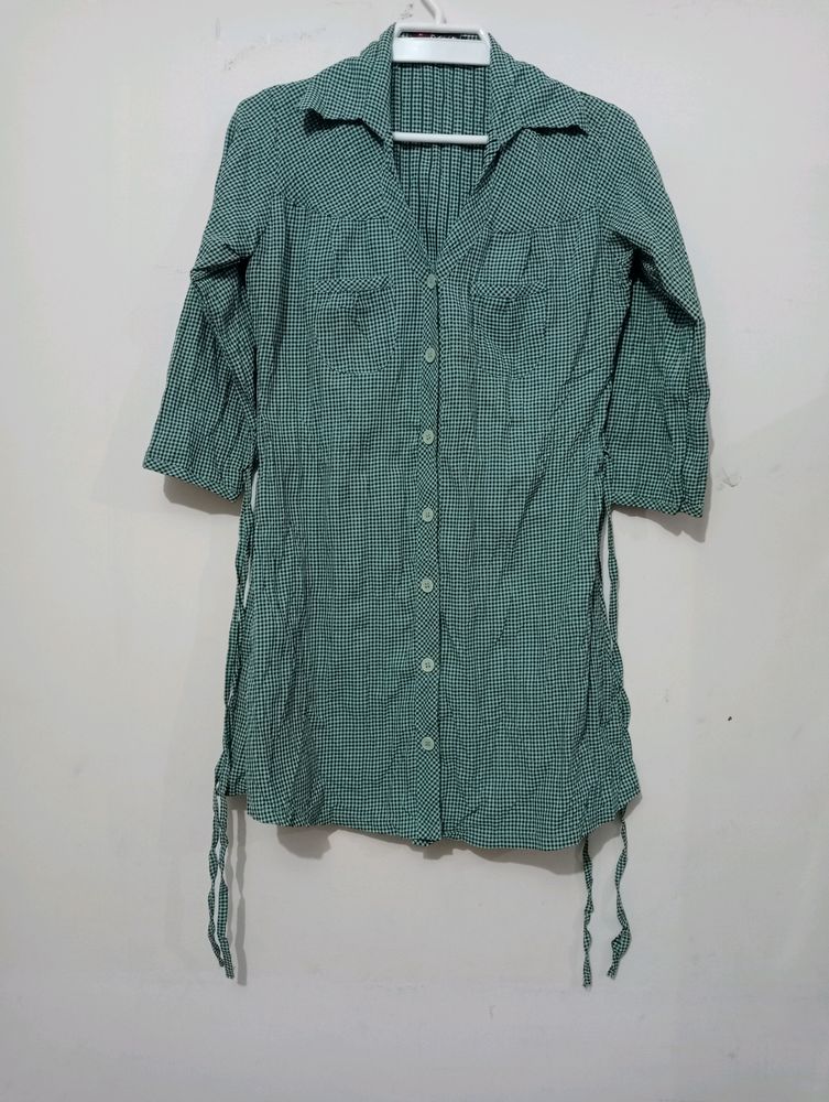 Women Green Check Tunic With Front Opening