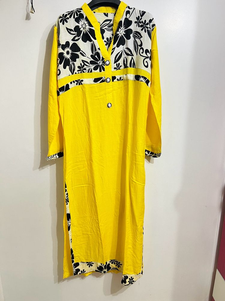 Yellow Printed Kurti