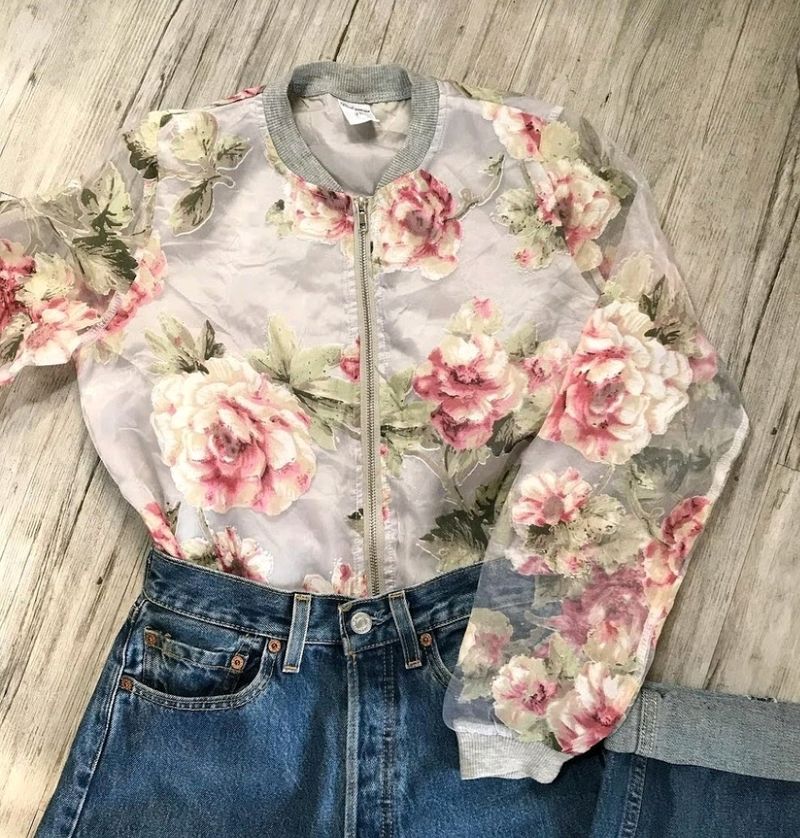 Korean Sheer Sleeves Floral Jacket