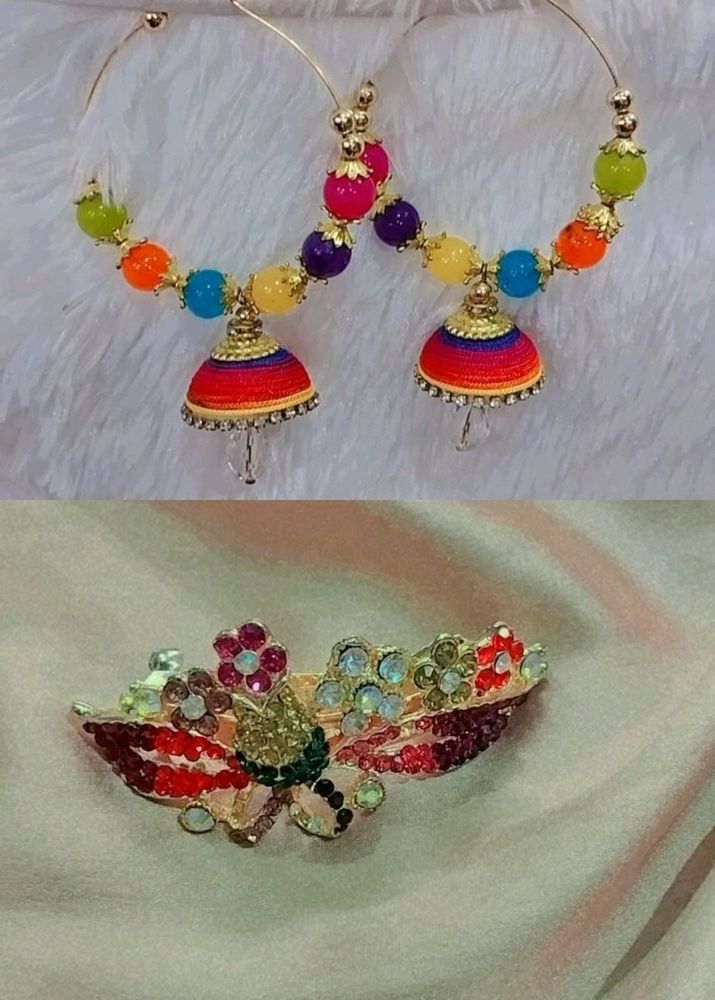 Beautiful jhumka Set And Hair Clip For Women