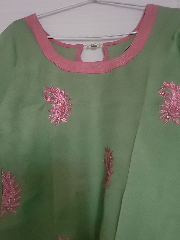 Kurti Light Green N Pink Combination