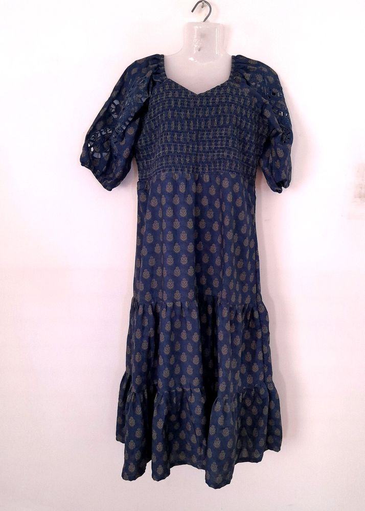 Dark Denim Blue Printed Dress (Women's)