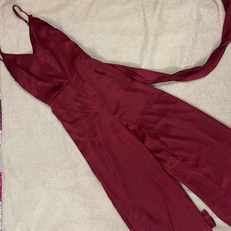 Maroon Jumpsuit With A Belt