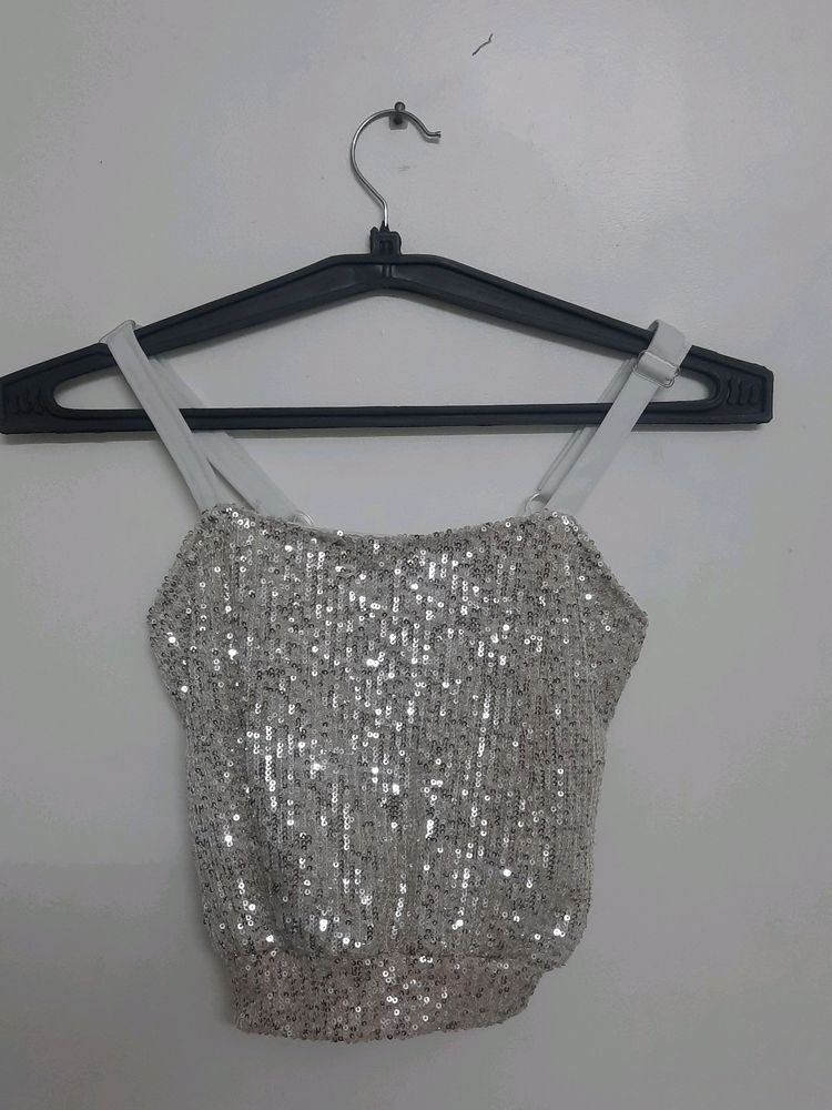 Silver Partywear Crop Top