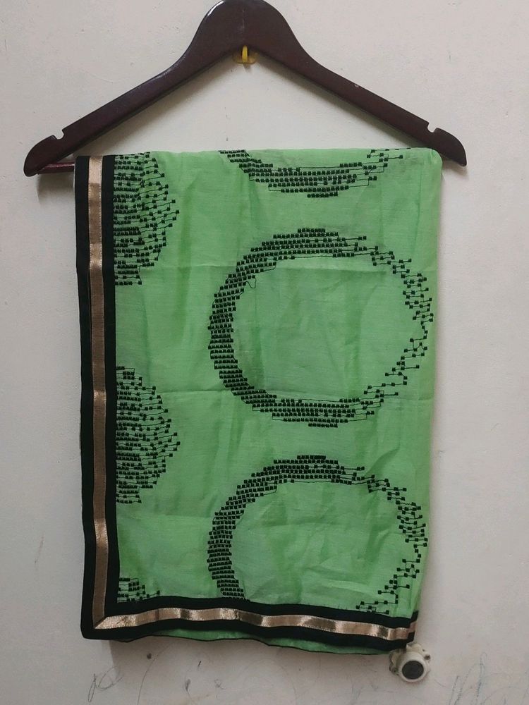 Green Dhuppatta With Black Embroidery Work