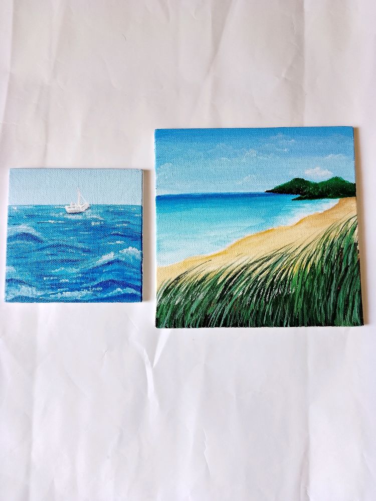 Set Of 2 Seascape Canvas Painting Board (HANDMADE)